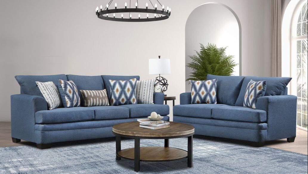 103 Denim Fabric Sofa and Loveseat(REVERSIBLE SEAT & BACK CUSHIONS)