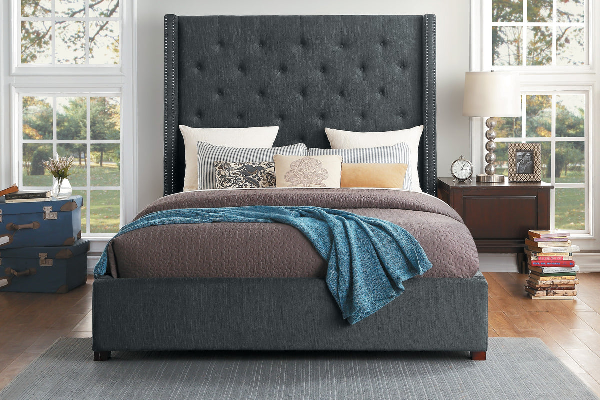 Fairborn Gray Tufted King Upholstered Storage Platform Bed 5877