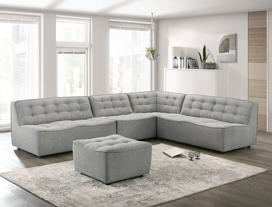 Selen Mid-Century Modern Light Grey Linen  Sectional  without Ottoman