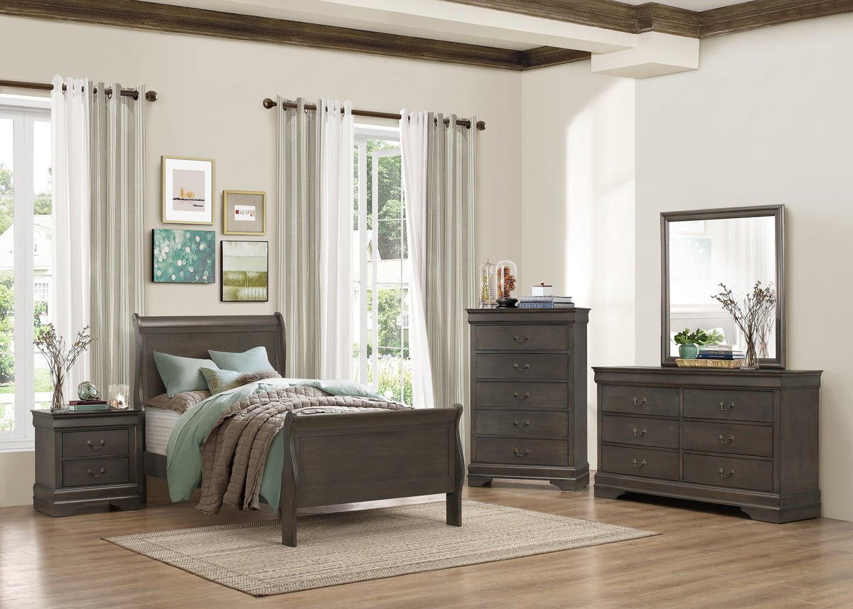 Louis Philip Gray King Sleigh Bed - Harwin Furniture