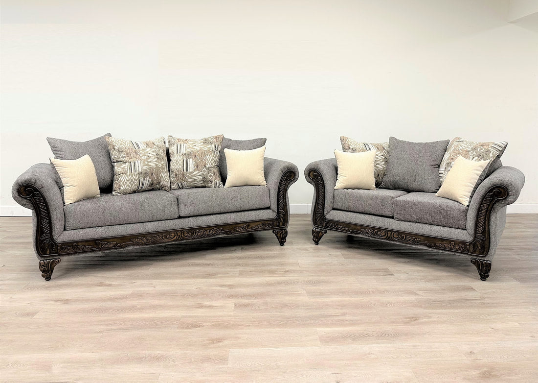 2451 Gray Chenille Sofa and Loveseat