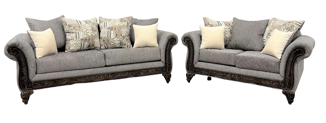 2451 Gray Chenille Sofa and Loveseat