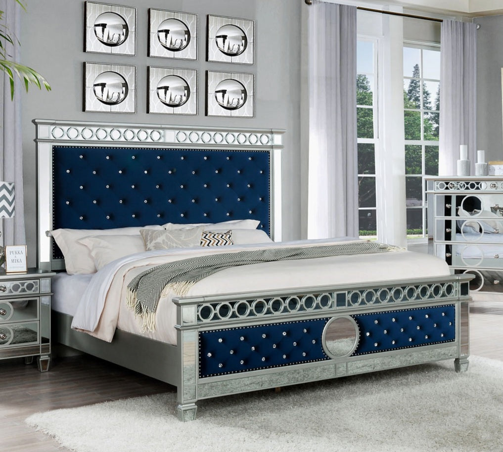 Bella Blue Velvet Queen Bed B1852