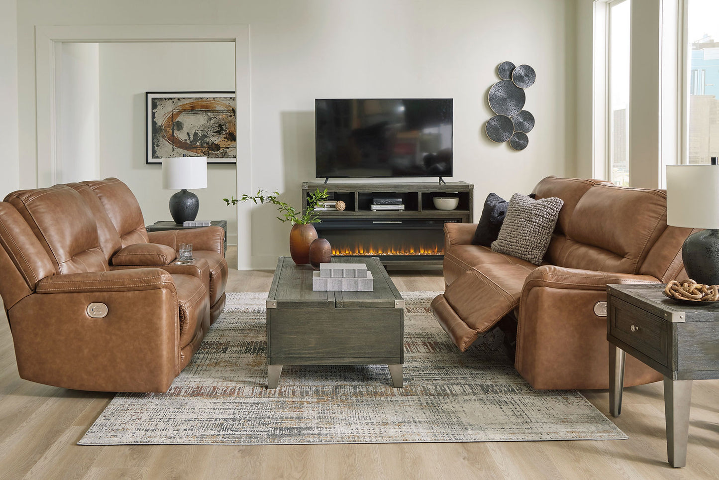 Trasimeno Caramel POWER Sofa and Loveseat U82815