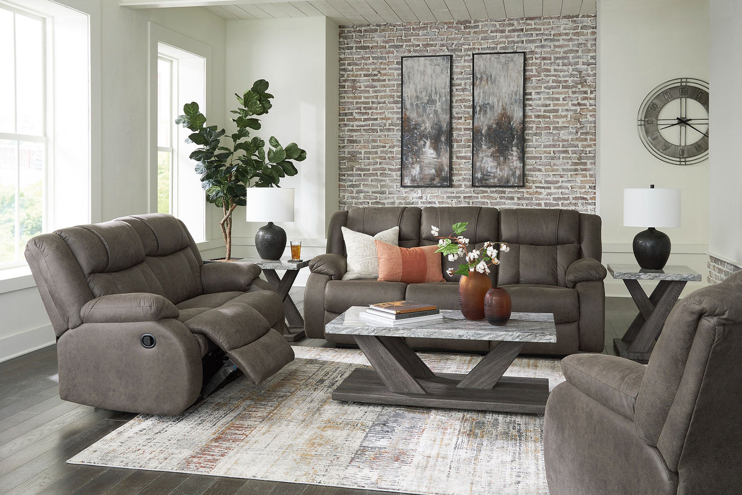 First Base Gunmetal Reclining Sofa and Loveseat 68804