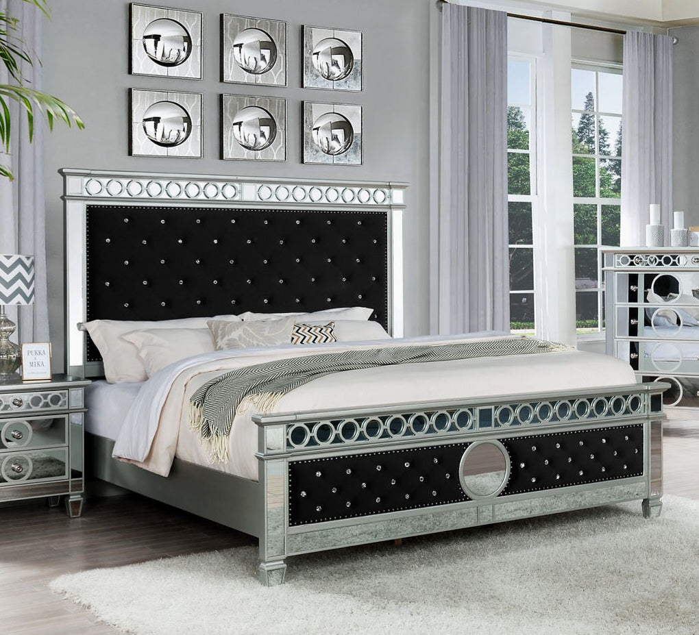 Bella Black Velvet Queen Bed B1852