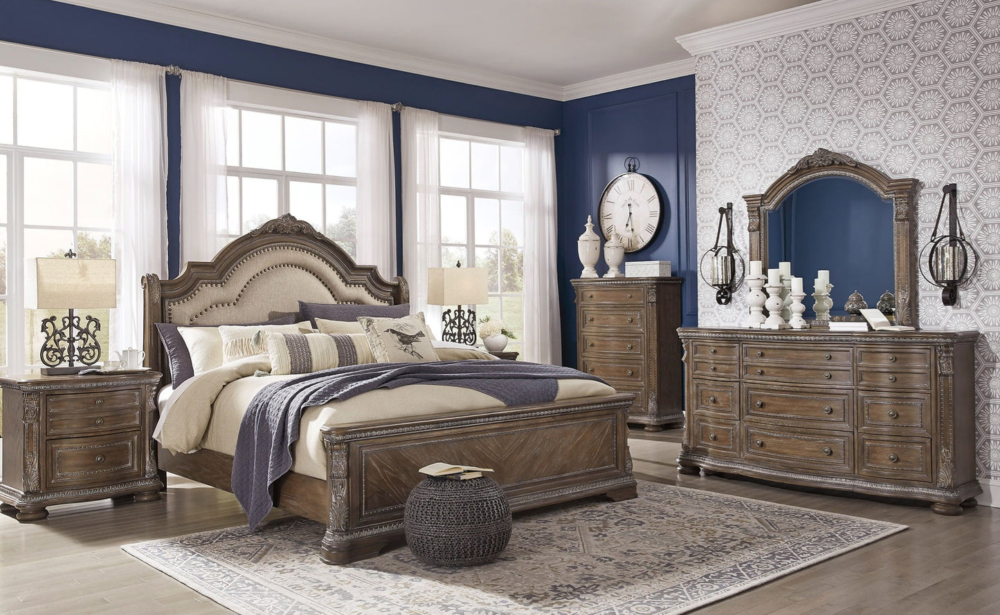 Charmond Brown Upholstered Sleigh Bedroom Set B803