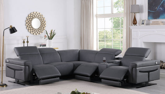 Lucca Dark Grey 6pc 2-POWER Reclining Sectional MI-1110