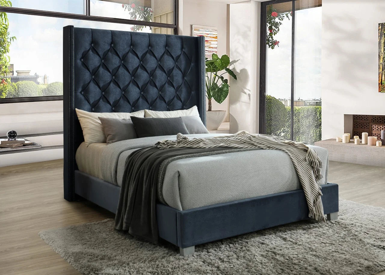 Beverly Black Velvet King Panel Bed B9810