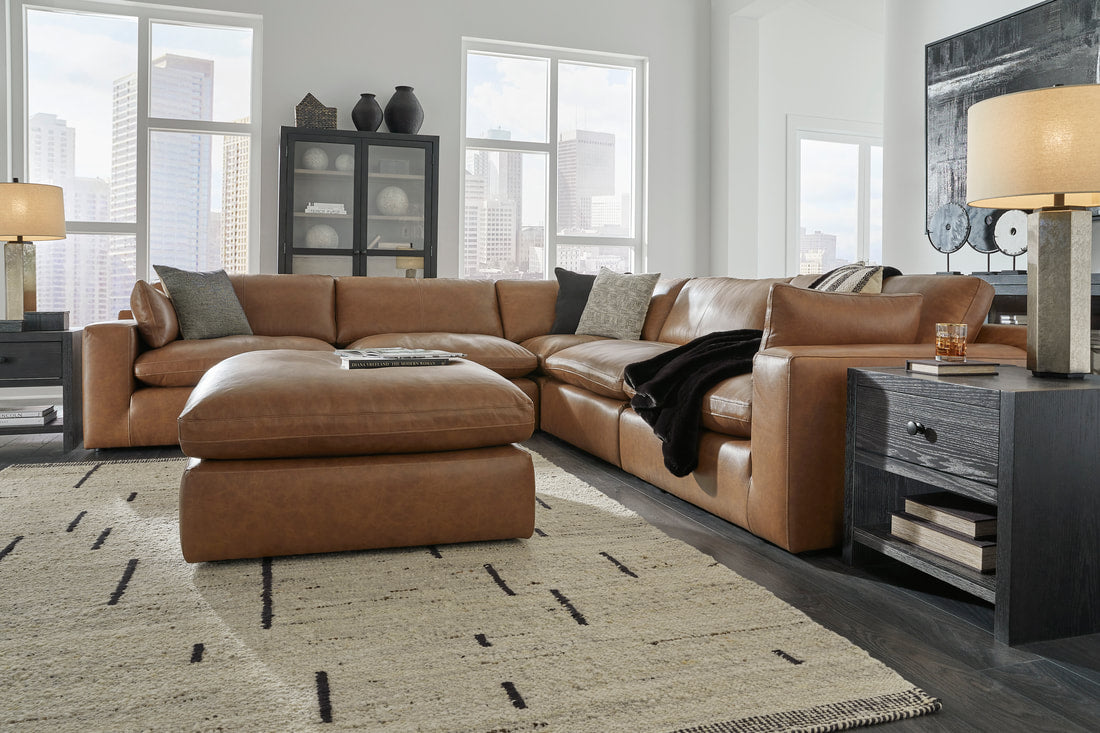 Emilia Caramel GENUINE LEATHER 5pc Sectional 30901