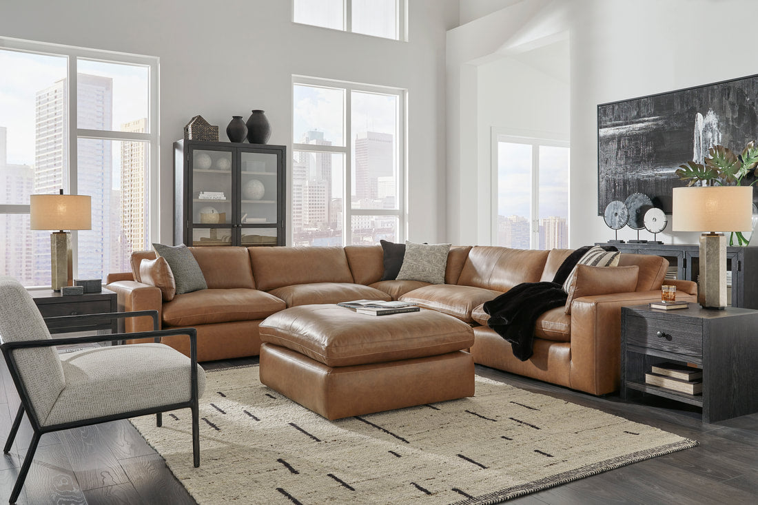 Emilia Caramel GENUINE LEATHER 5pc Sectional 30901