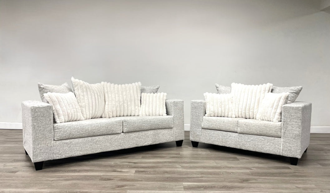 410 Cream/Grey Sofa and Loveseat