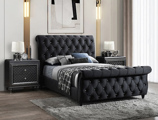 Kyrie Black Velvet Queen Bed 5101