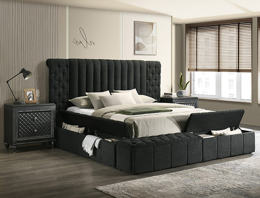 Danbury Black Boucle Queen Storage Bed 5201