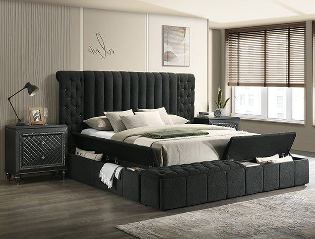 Danbury  Black Boucle King Storage Bed 5201