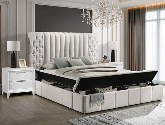 Danbury White Boucle King Storage Bed 5201