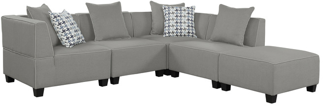 Jayne 5pc Gray Sectional with Ottoman