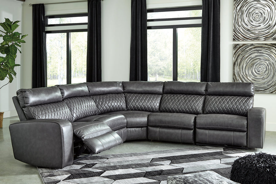 Samperstone Gray 5pc POWER Reclining Sectional 55203