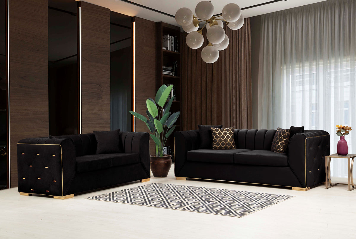 Armony Black Velvet Sofa & Loveseat