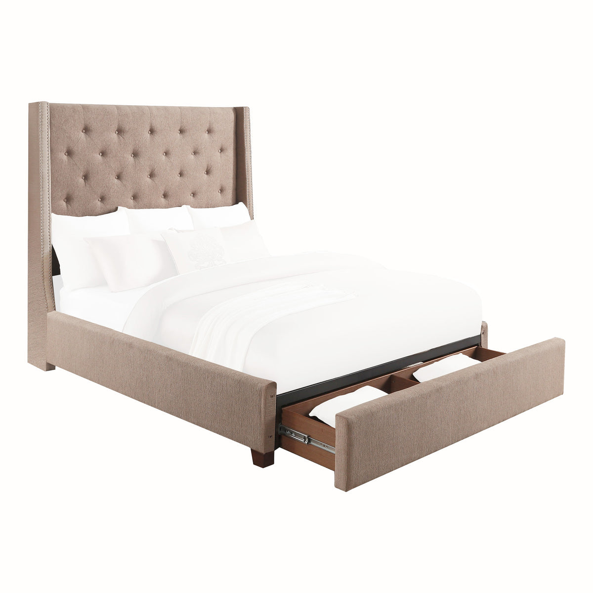 Fairborn Brown Tufted Queen Platform Bed with Storage Footboard | 5877