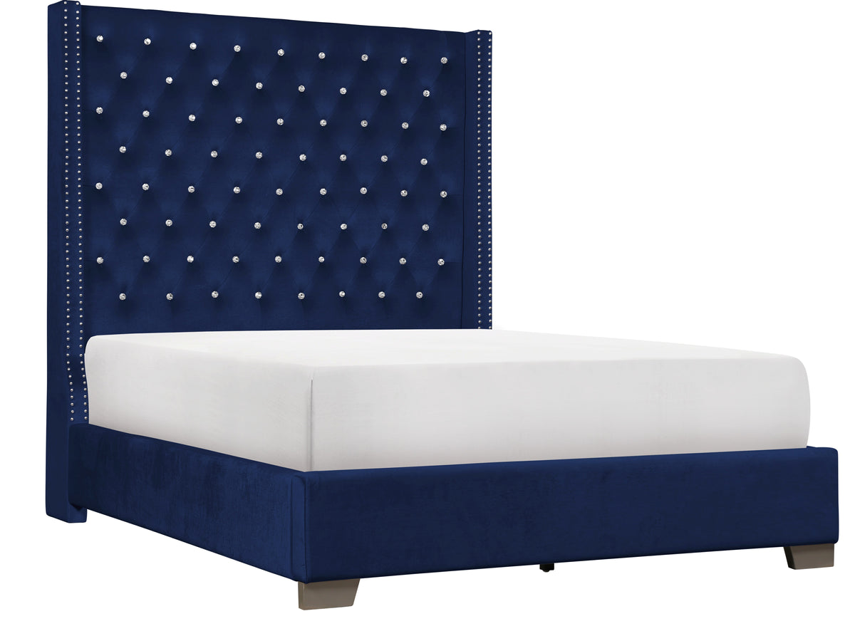 Franco Blue Velvet Queen Upholstered Bed SH228