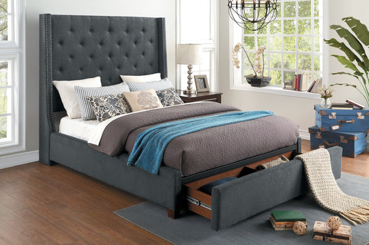 Fairborn Gray Tufted King Upholstered Storage Platform Bed 5877