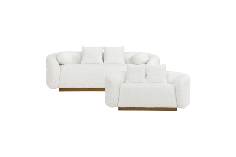 Novella White Fabric Sofa and Loveseat 8568