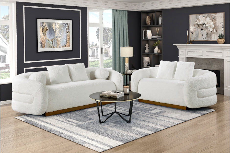 Novella White Fabric Sofa and Loveseat 8568