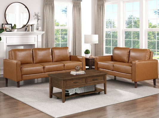 Malcolm Brown Faux Leather Sofa And Loveseat 9203