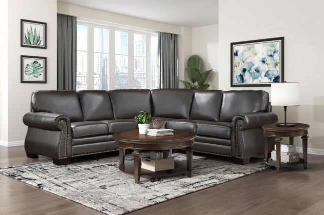 Wareham Dark Brown Leather Sectional 9289