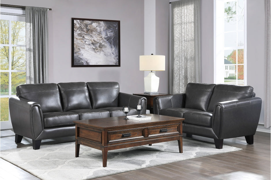 Spivey Dark Gray Leather Sofa and Loveseat 9460