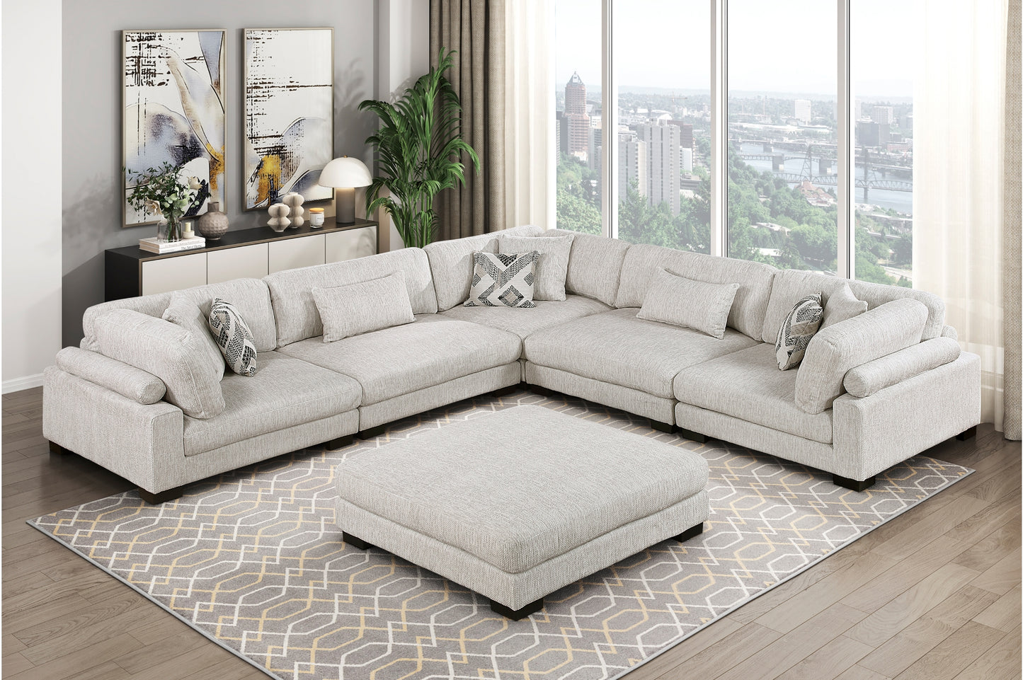 Tinley Beige Fabric 6pc  Moduler Sectional 9555