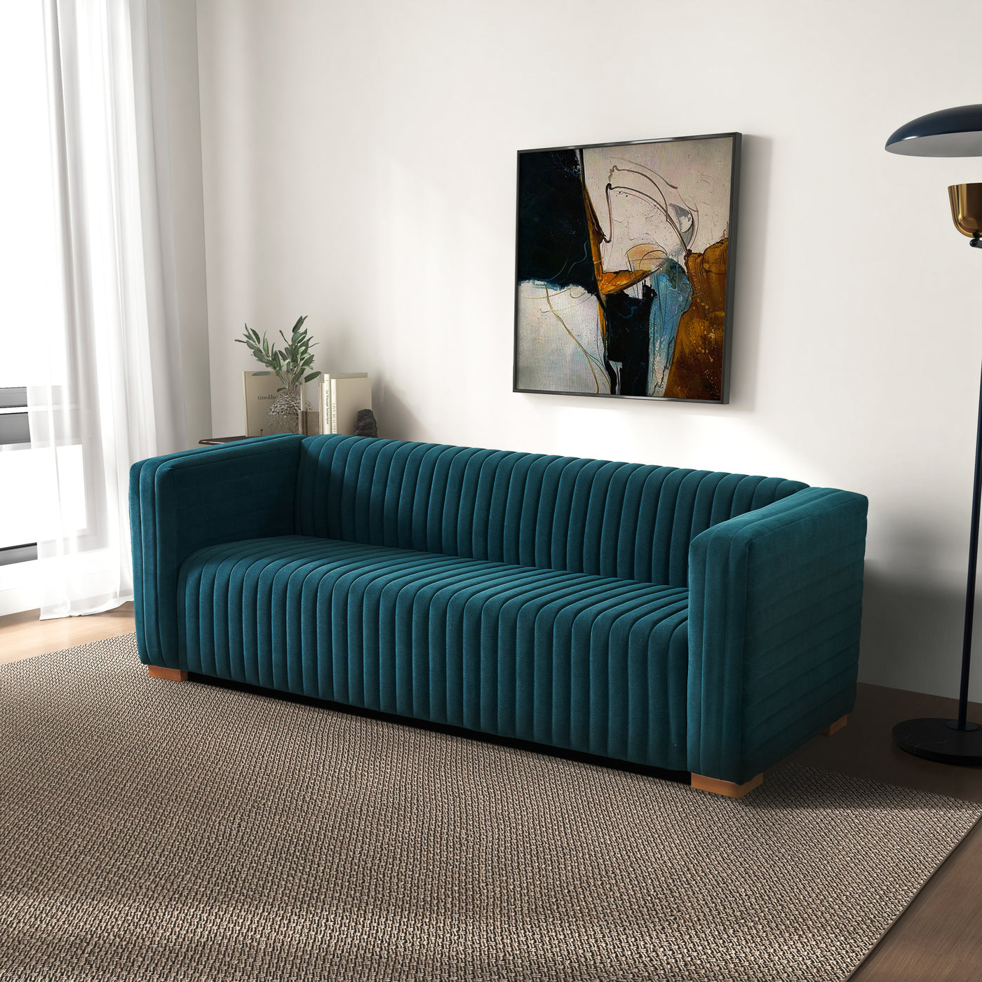 Elara Blue Velvet 91" Sofa