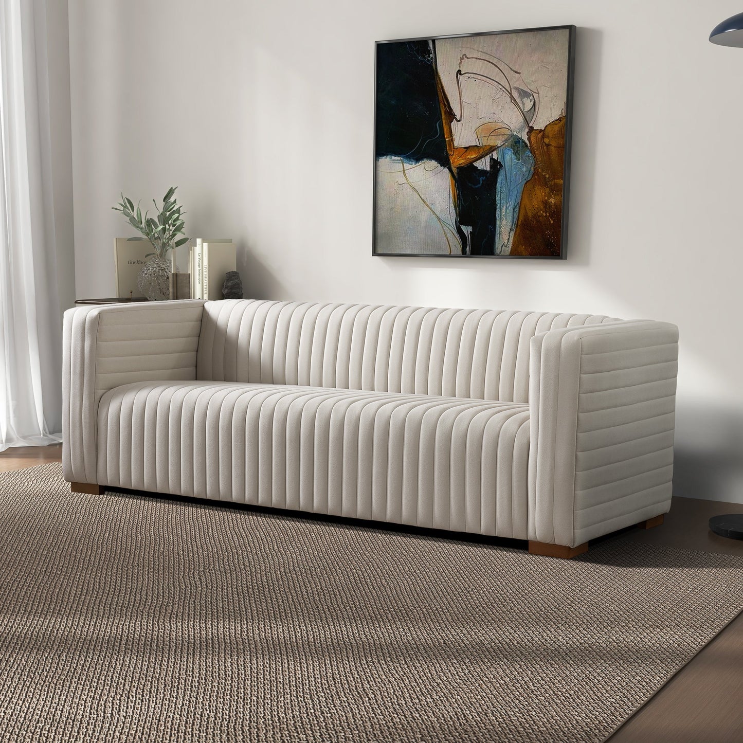 Elara Cream Velvet 91" Sofa