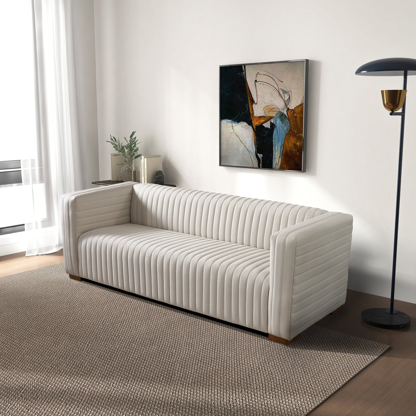 Elara Cream Velvet 91" Sofa