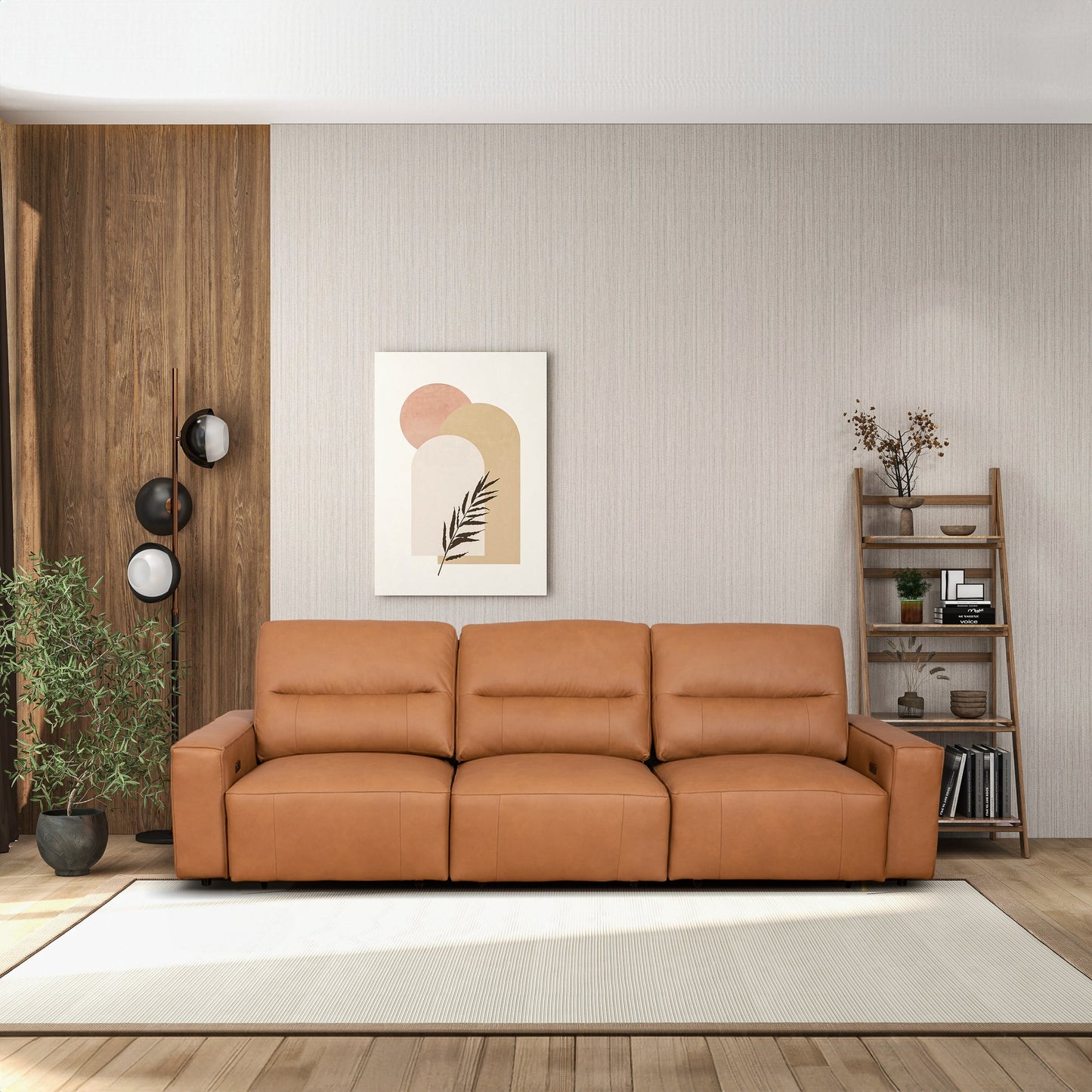 Grant 117" Triple POWER Convertible Sofa - Cognac Leather