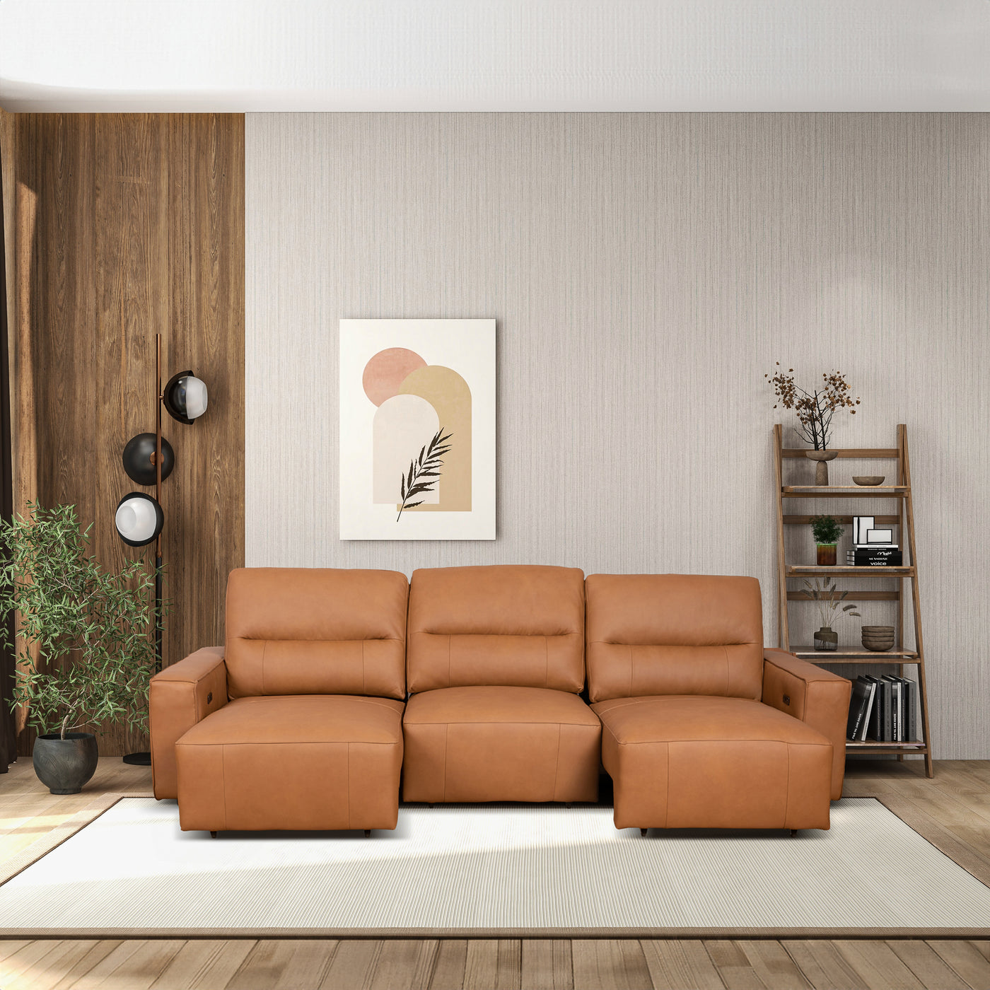 Grant 117" Triple POWER Convertible Sofa - Cognac Leather