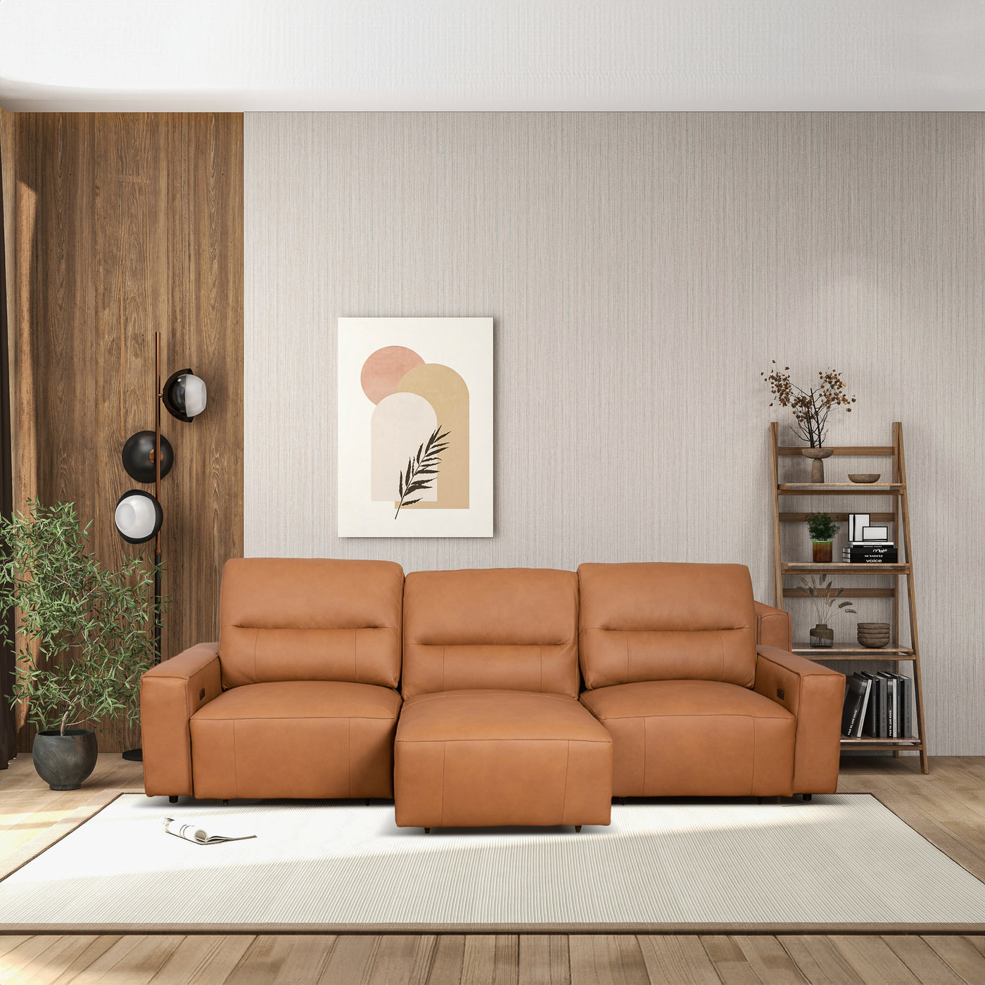 Grant 117" Triple POWER Convertible Sofa - Cognac Leather