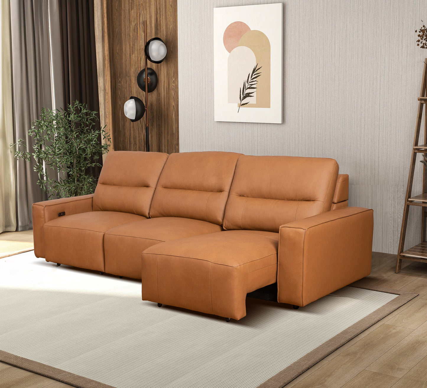 Grant 117" Triple POWER Convertible Sofa - Cognac Leather