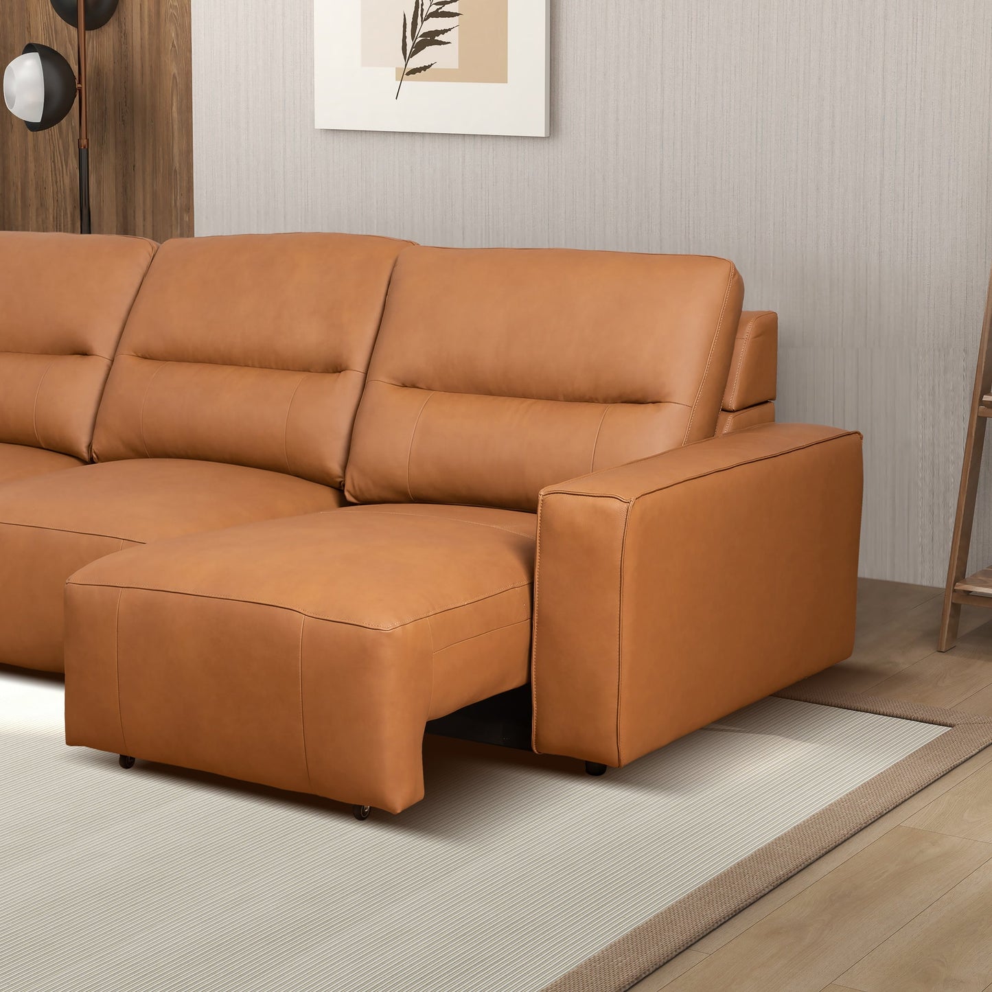 Grant 117" Triple POWER Convertible Sofa - Cognac Leather