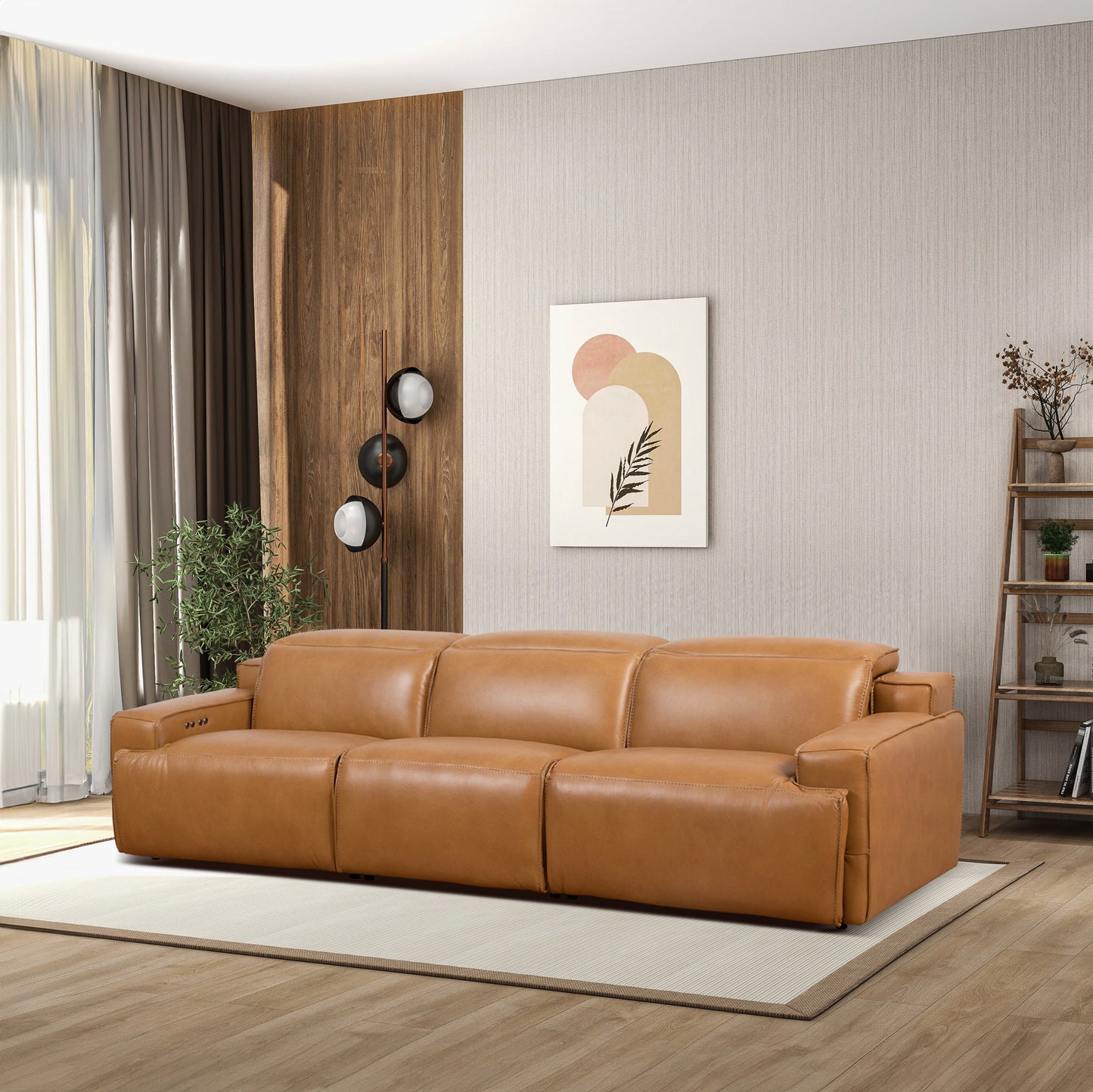 Urbana 120" Triple POWER Recliner Sofa - Tan Leather