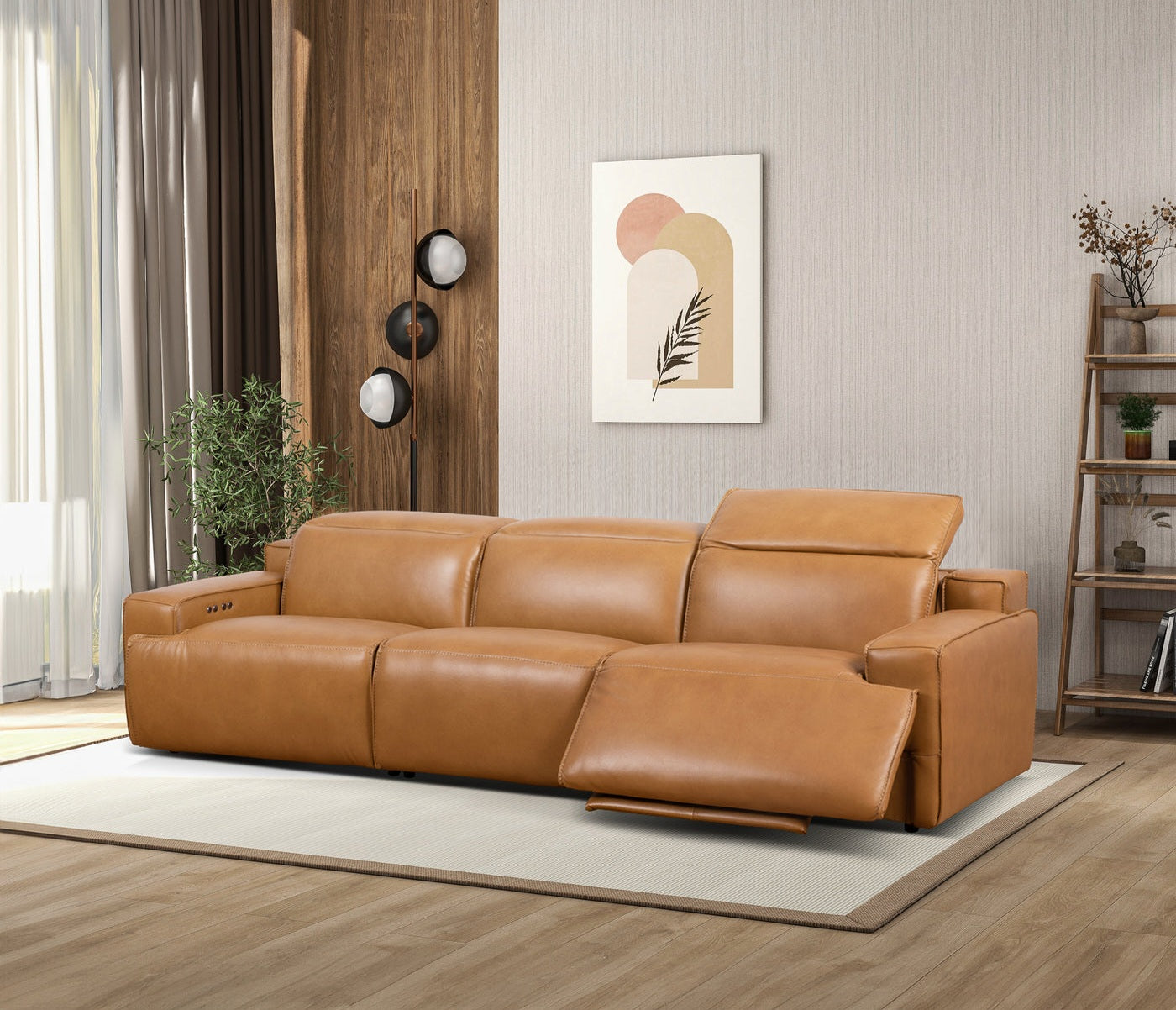 Urbana 120" Triple POWER Recliner Sofa - Tan Leather