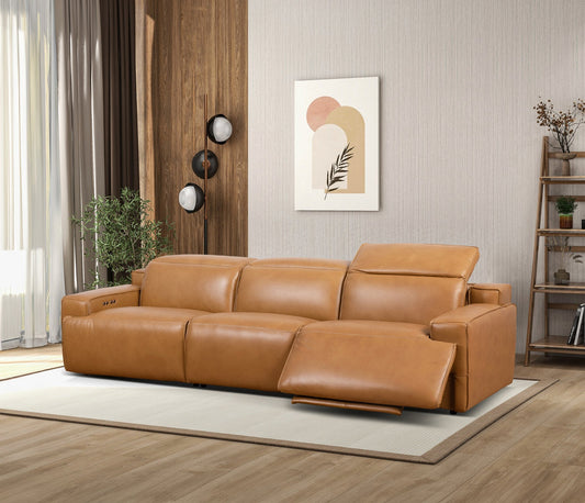 Urbana 120" Triple POWER Recliner Sofa - Tan Leather