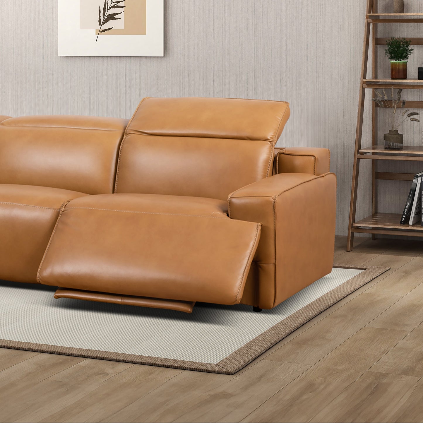 Urbana 120" Triple POWER Recliner Sofa - Tan Leather