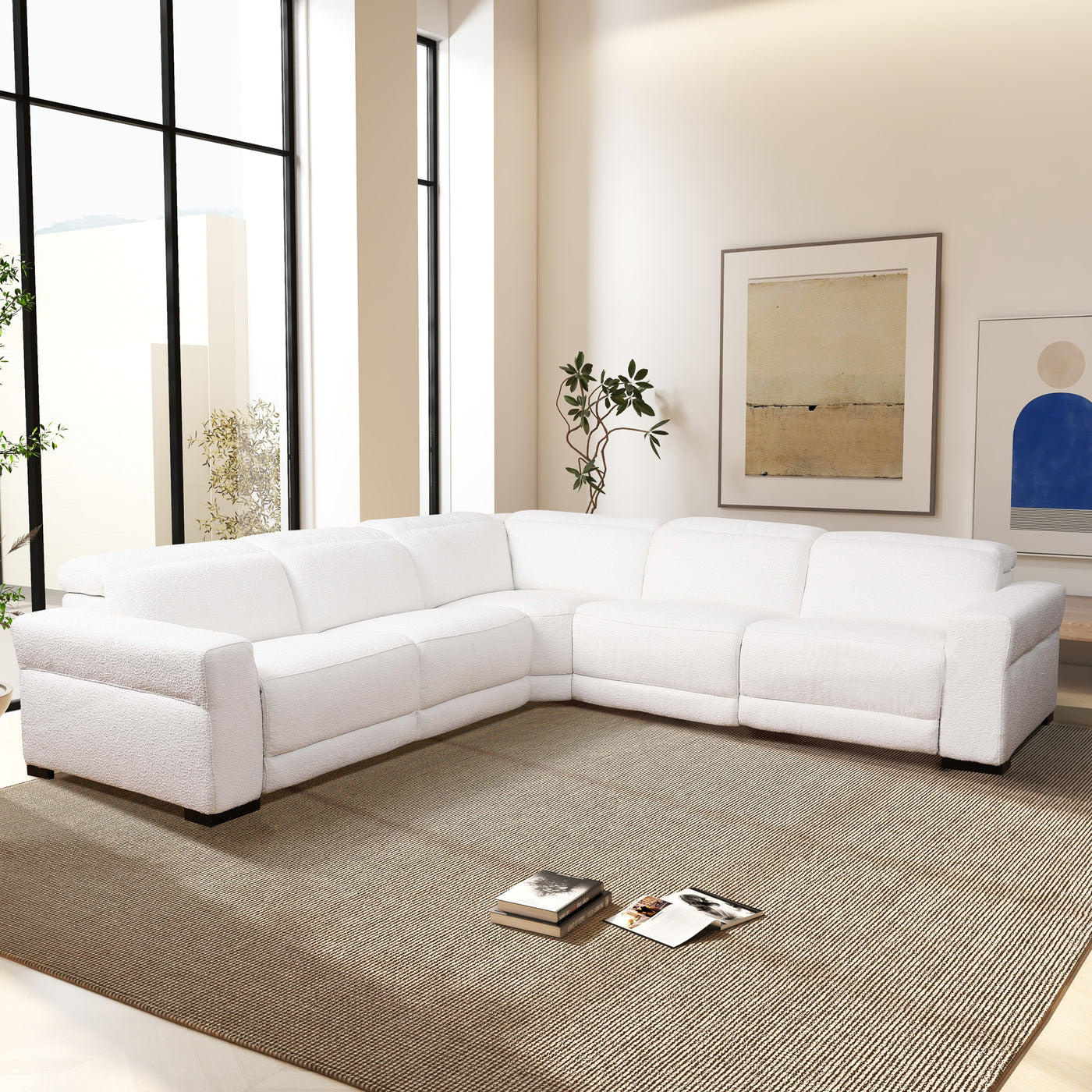 Yohan White Boucle POWER Reclining Sectional