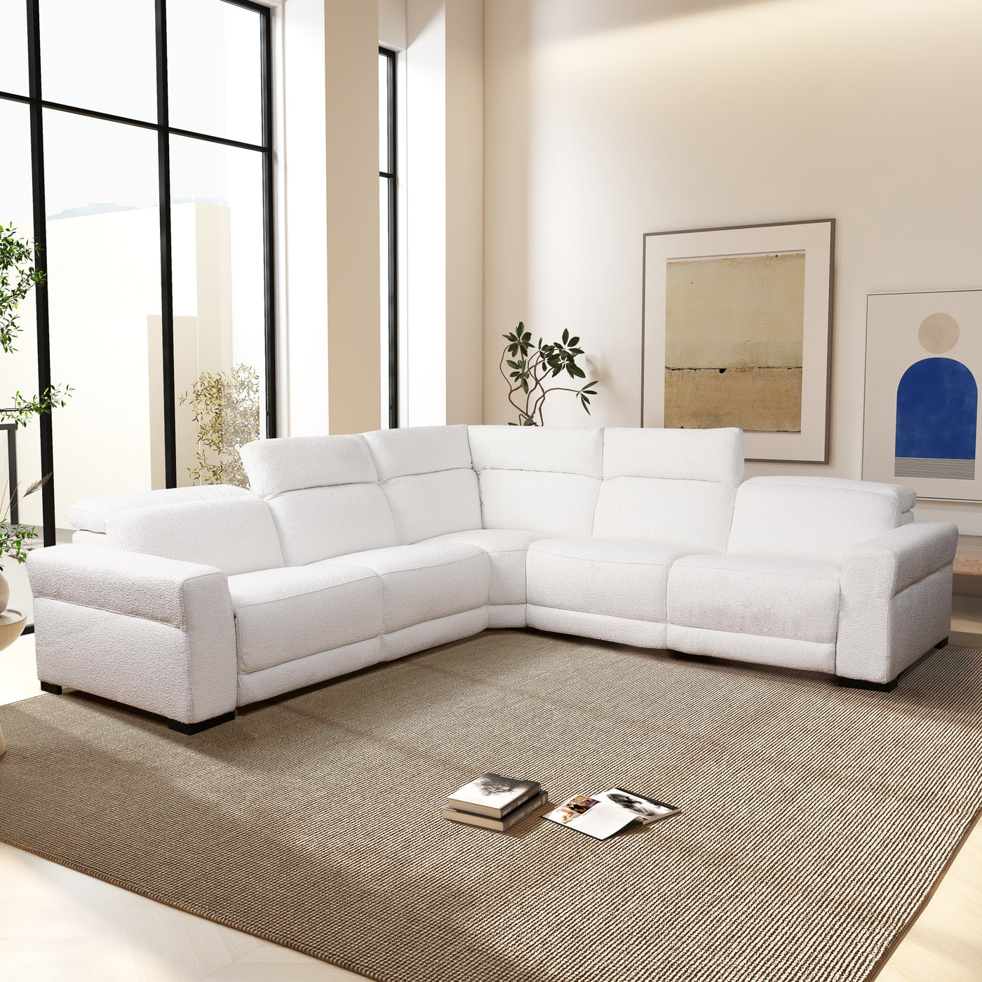 Yohan White Boucle POWER Reclining Sectional