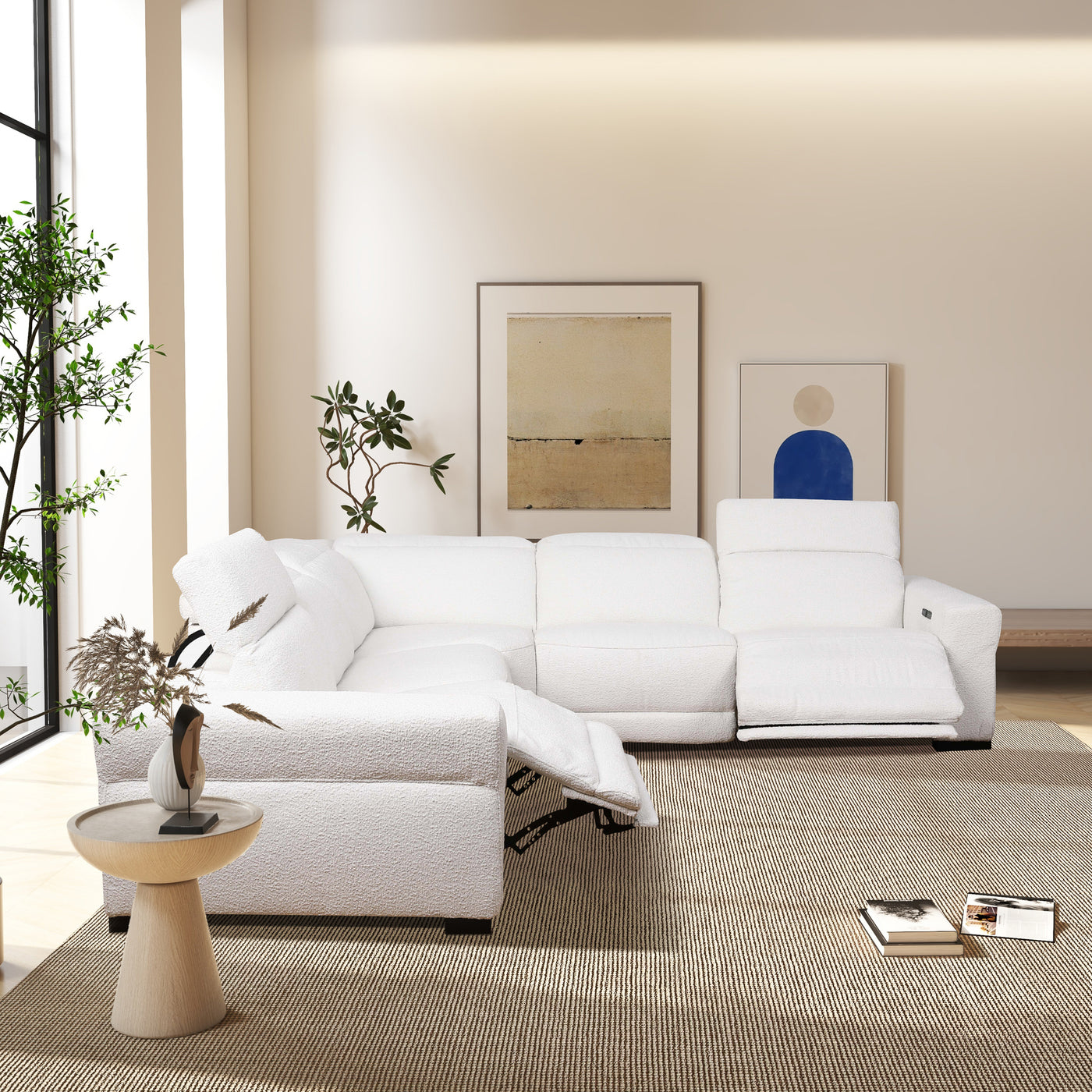 Yohan White Boucle POWER Reclining Sectional