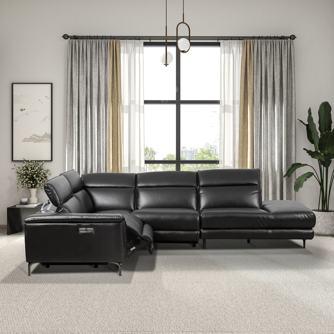 Zander Black PU Reclining POWER Sectional Sofa