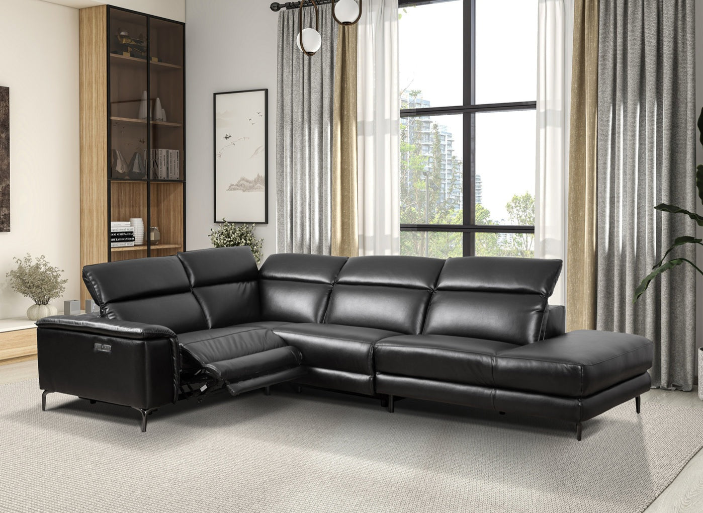 Zander Black PU Reclining POWER Sectional Sofa