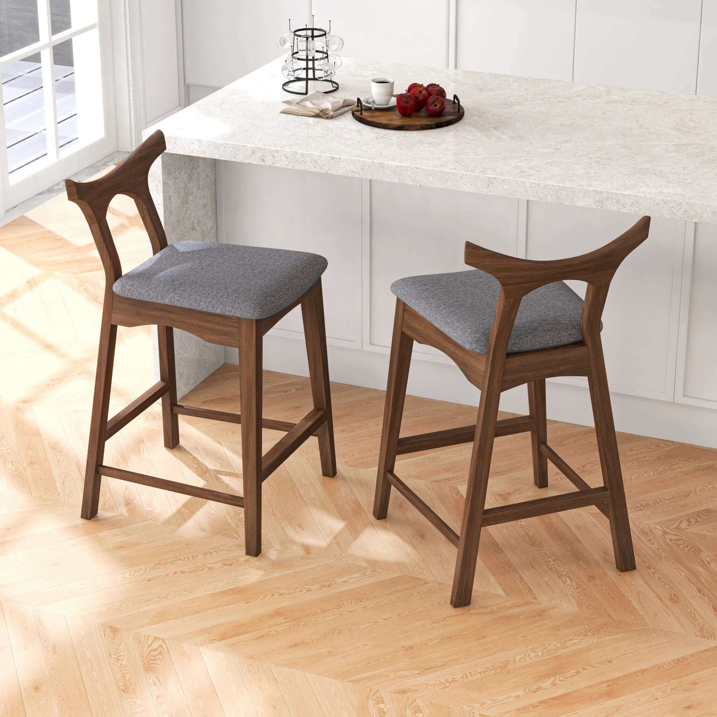 Hester Solid Wood Upholstered Square Bar Chair (Set Of 2)